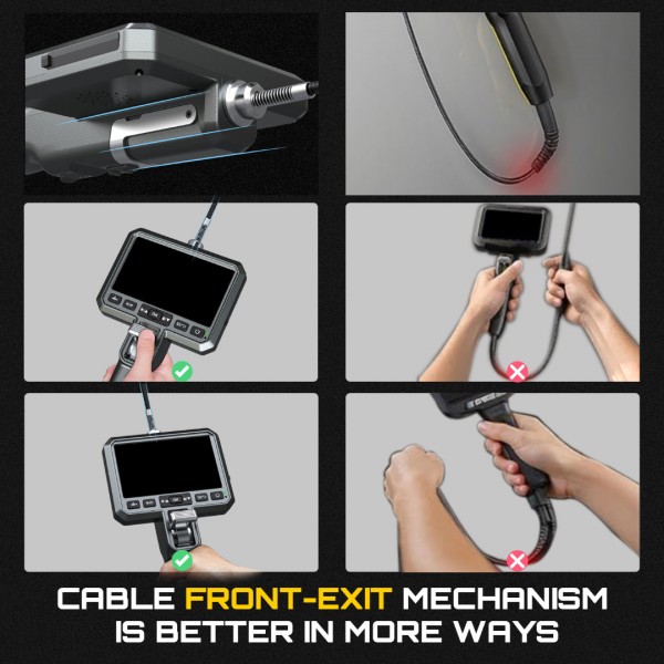 5'' Screen Dual-Lens Articulating Borescope, 6.5mm Slim Probe, 210° Two-Way Rotate Industrial Endoscope